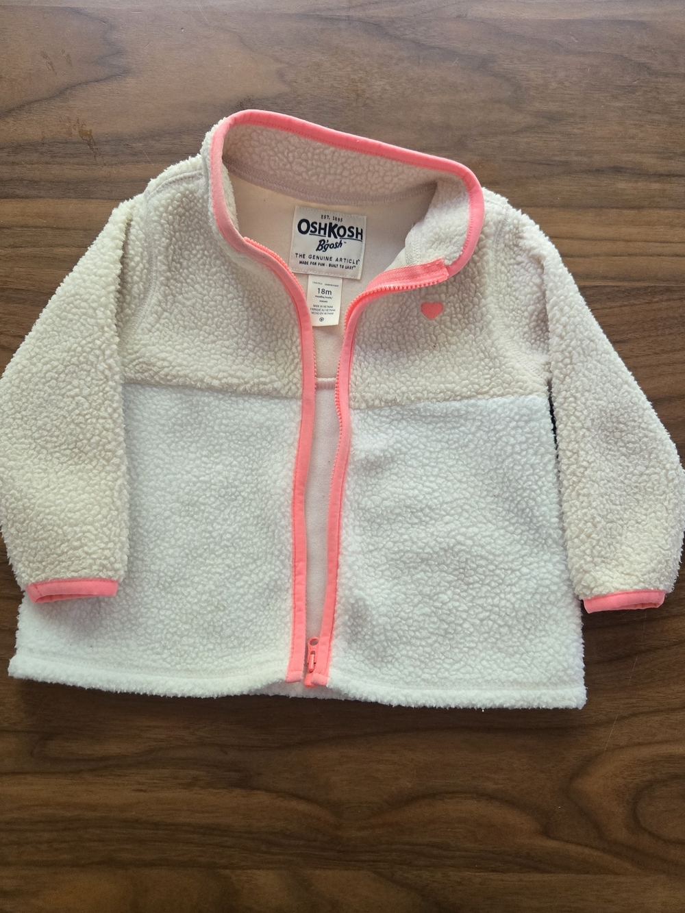 OshKosh B'gosh Toddler Sherpa Fleece Jacket Cream Pink 18M